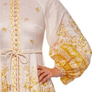 Golden Long Sleeve Button Belted Mini Dress